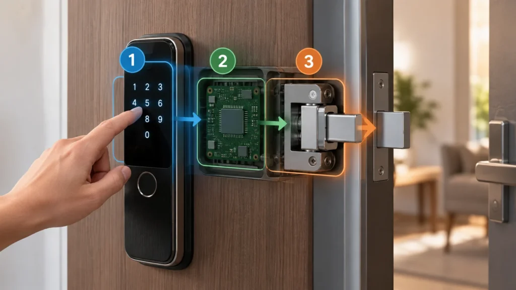 Identificar a diferença funcional entre controle eletrônico e mecanismo físico de travamento, conforme a explicação final.
