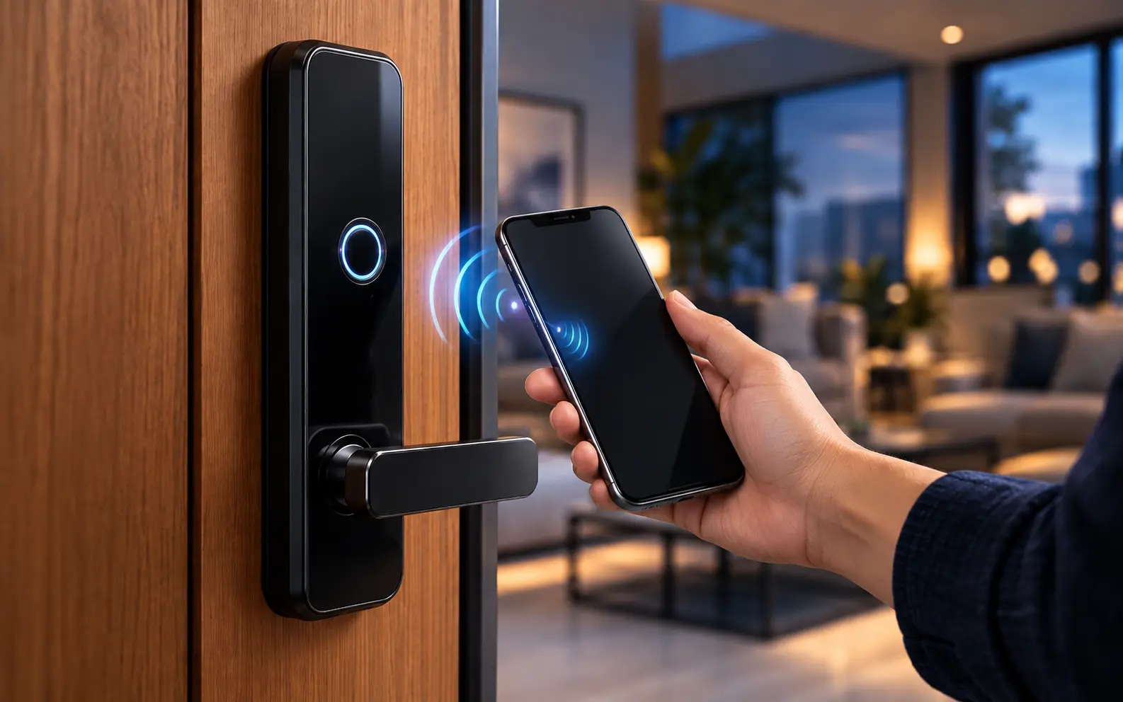 Representação do uso de Bluetooth com uma fechadura digital.